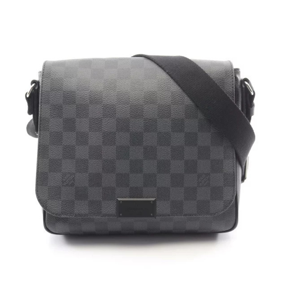 Louis Vuitton District Damier Graphite Black Shoulder Bag Canvas Leather Black